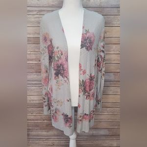 Filly Flair Ribbed Floral Cardigan in Gray - Medium